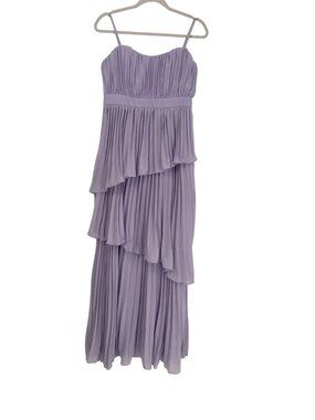 💜 NWT Lulus Lavender Pleated Ruffle Maxi Dress Large Formal 💜
